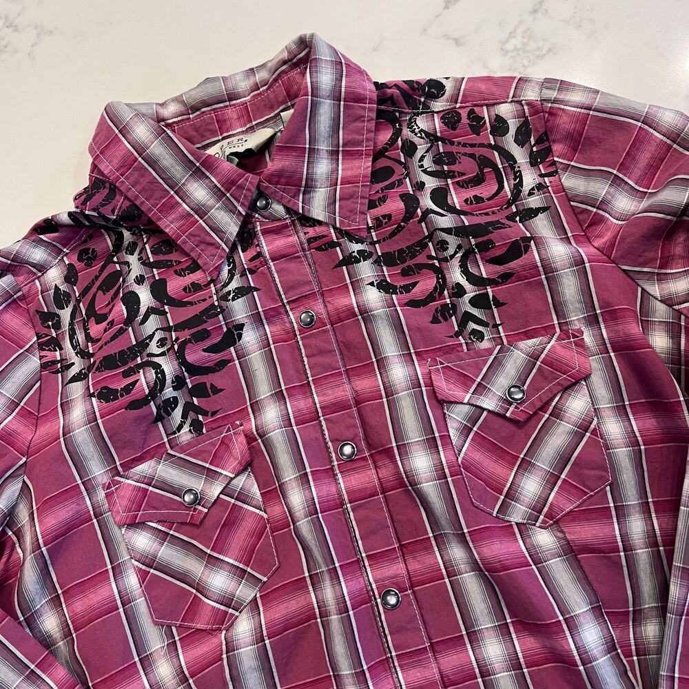 Roper Wear the West Pink Plaid Western Pearl Snap Shirt L Cotton Cowgirl